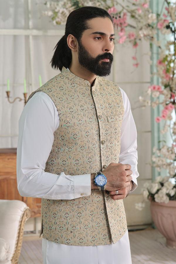 Jamawar Glow Embroidery Waist Coat