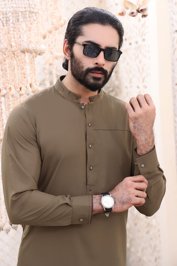 Mustard Green Embroidered Suit
