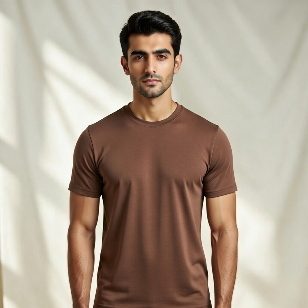 Brown Plain Classic Fit Tee