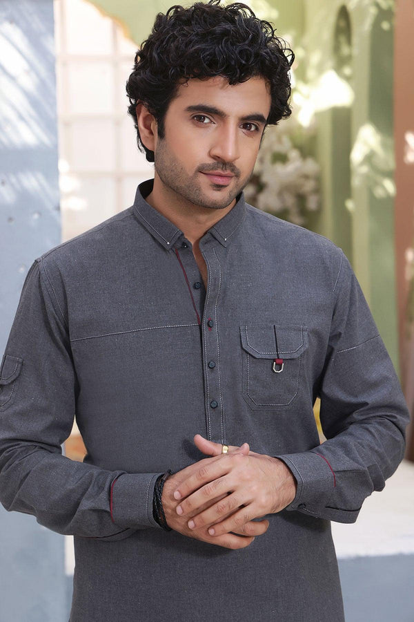 Malaysian Grey Men's Shalwar Kameez front view