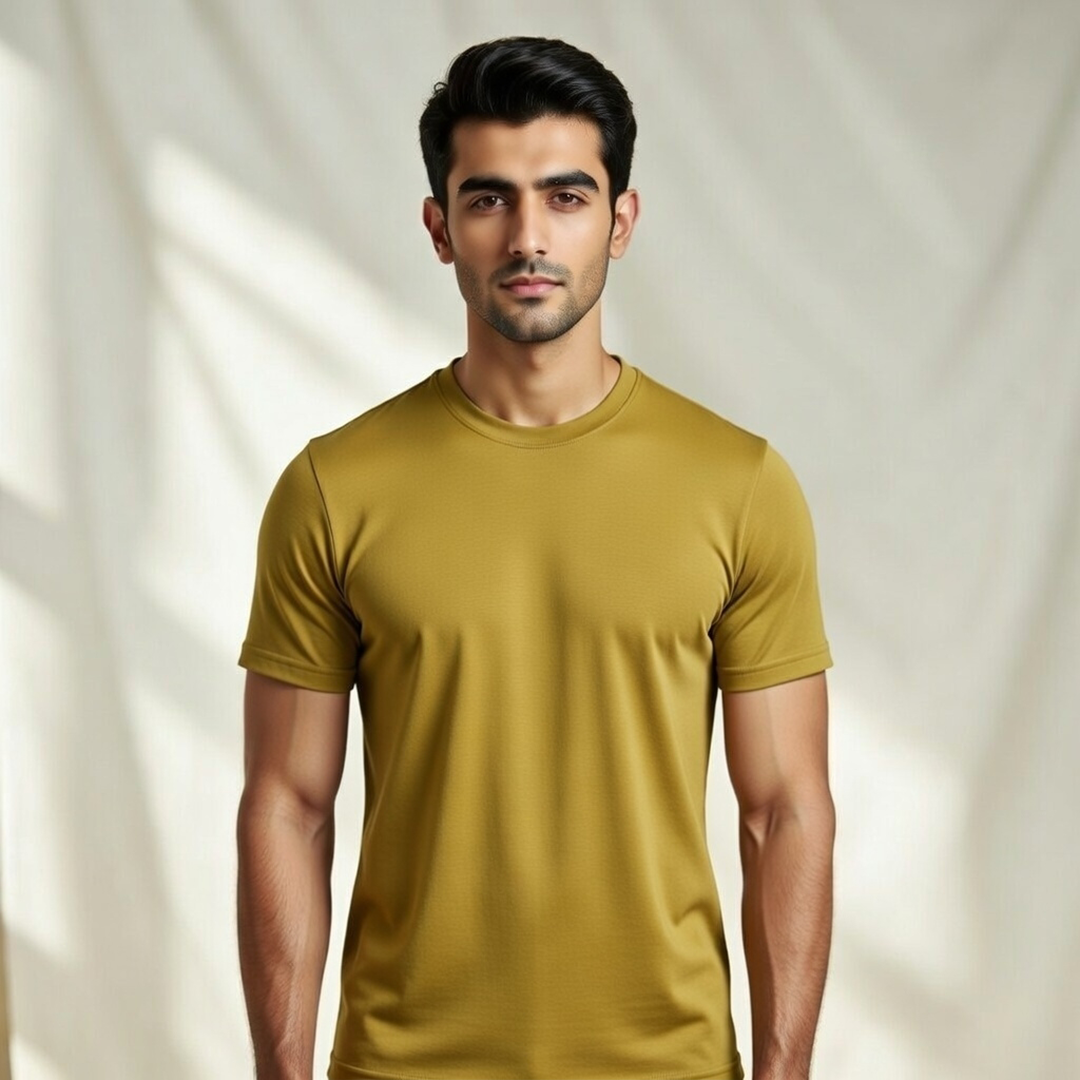 Mustard Green Plain Classic Fit Tee
