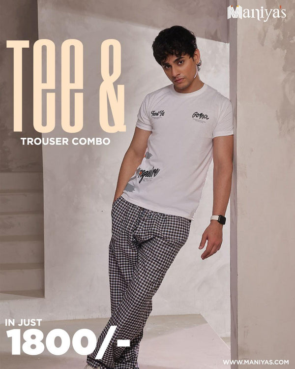Trendy Tee & Checkered Trouser Combo – Casual & Relaxed Wear