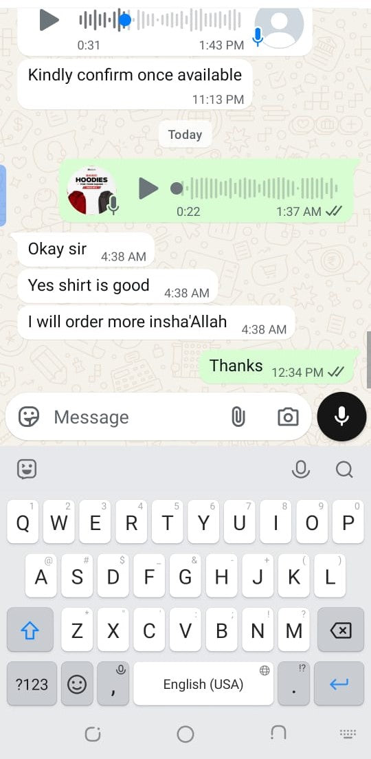 [WA — "fabric & quality is good"]