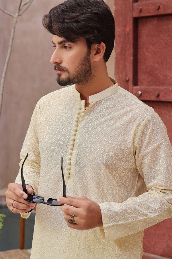 Cream Embroidered Kurta - Maniyas