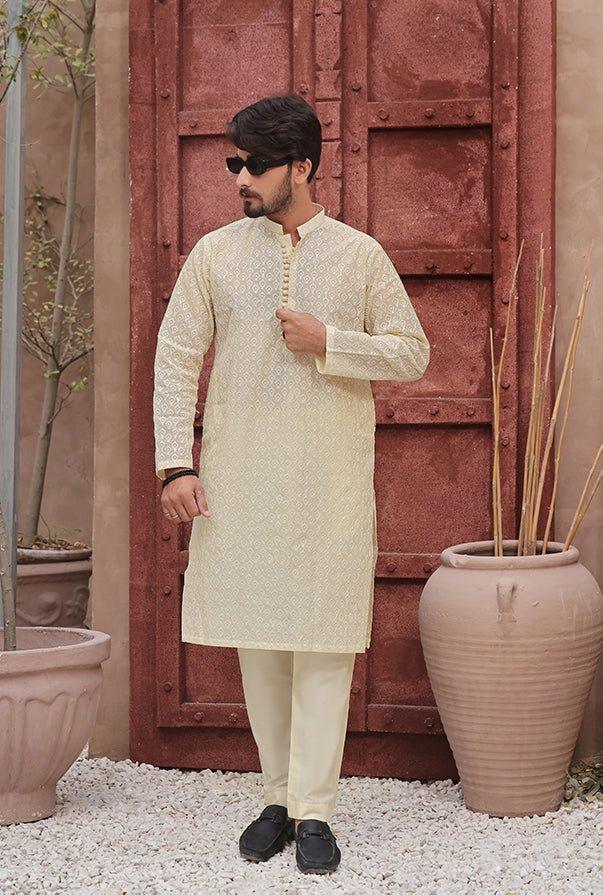 Cream Embroidered Kurta - Maniyas