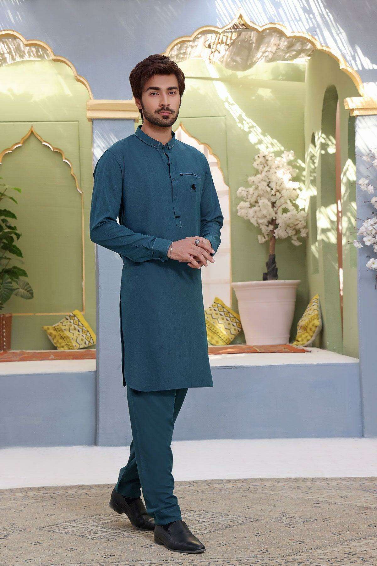 cyan-blue-blended-kurta-736566