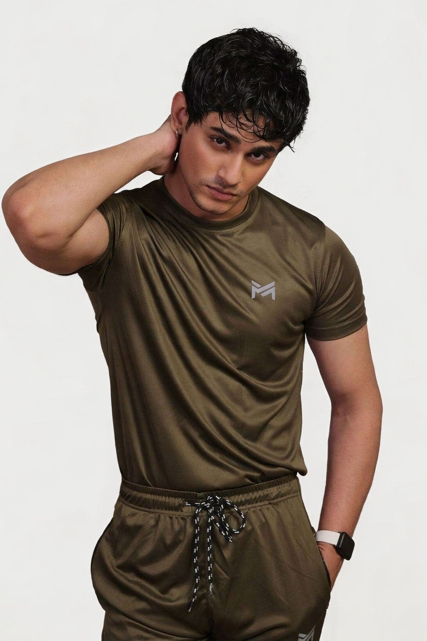 Army Green Performance Activewear Set (T-Shirt + Trouser)